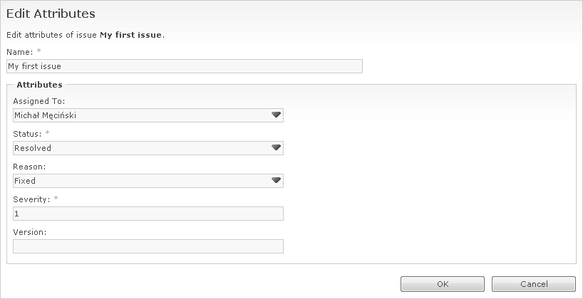 Changing attributes of an issue